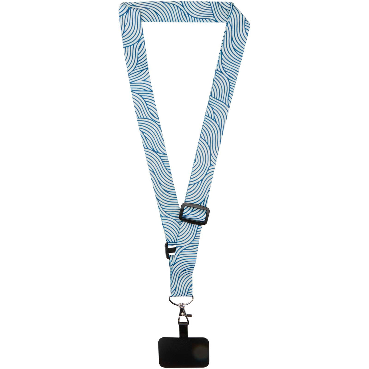 Lyra Verstellbares Lanyard mit Telefonhalterung und Sublimationsdruck – Schwarz / Weiss