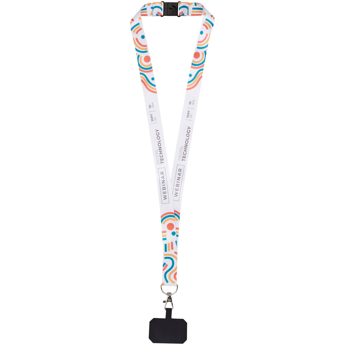 Addie Sublimation Lanyard mit Telefonhalterung und Sicherheitsverschluss – Schwarz / Weiss