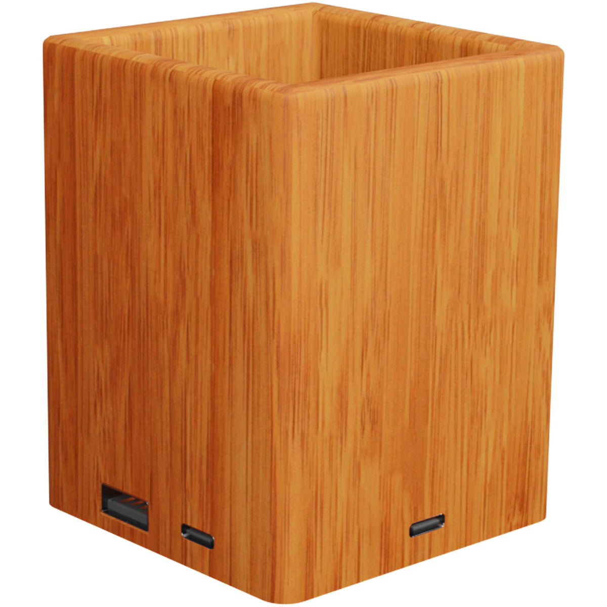 SCX.design O12 Stifthalter aus Holz mit doppeltem USB Ausgang und Leuchtlogo – Holz