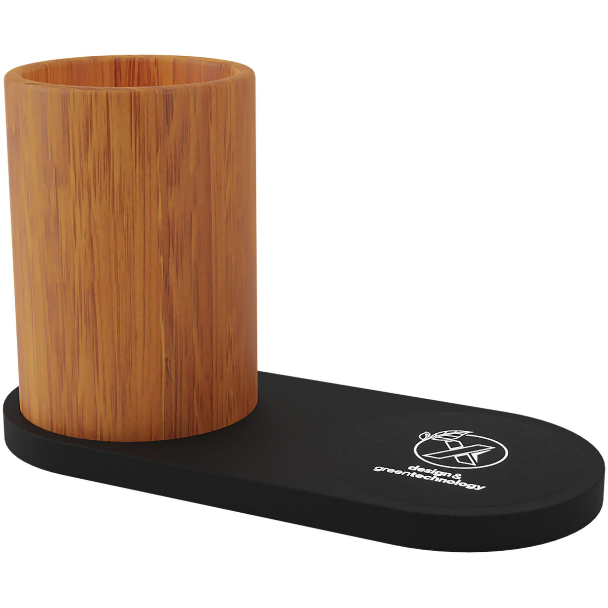 SCX.design W17 kabelloses 10W Ladepad mit Bambus Stifthalter und Leuchtlogo – Holz / Schwarz