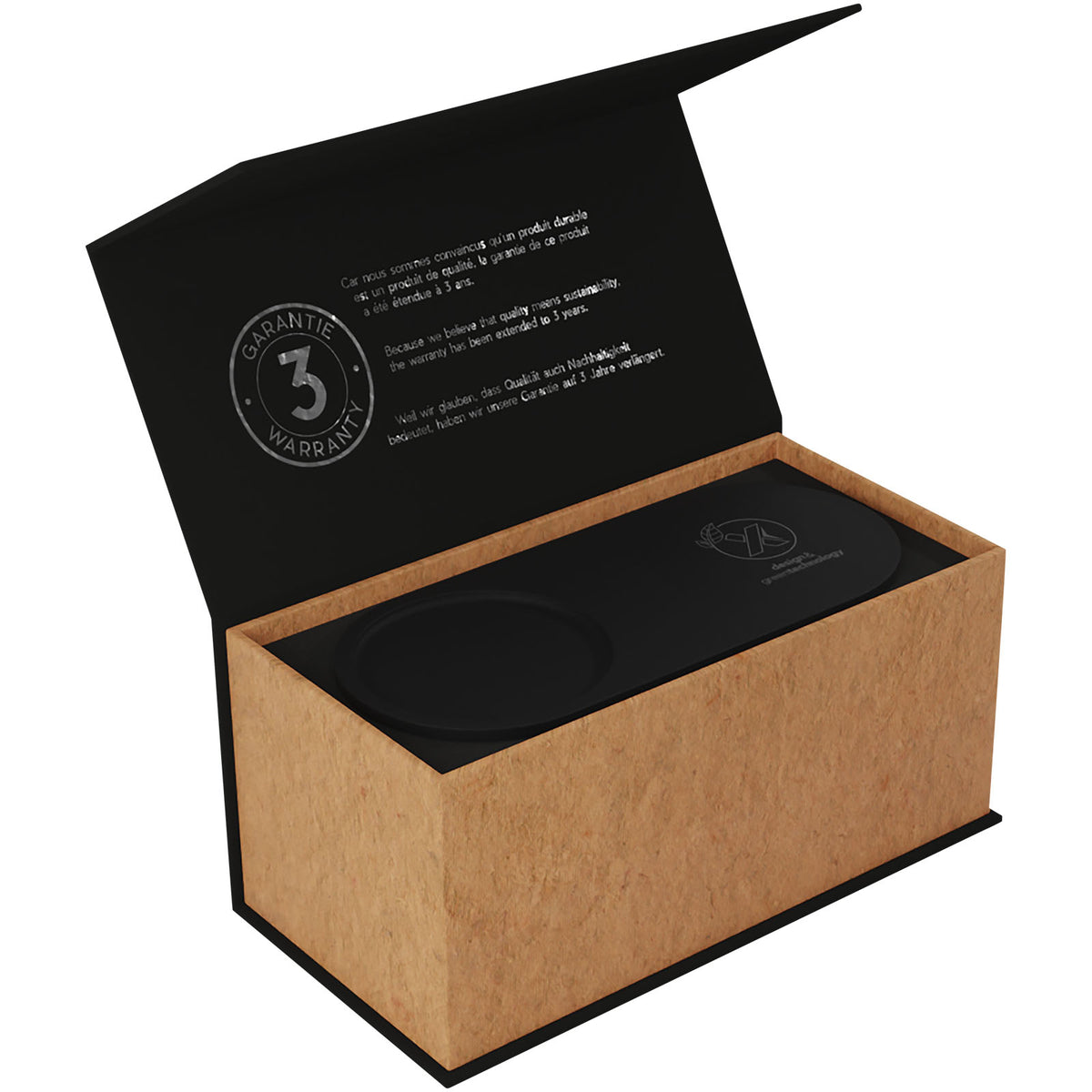 SCX.design W17 kabelloses 10W Ladepad mit Bambus Stifthalter und Leuchtlogo – Holz / Schwarz