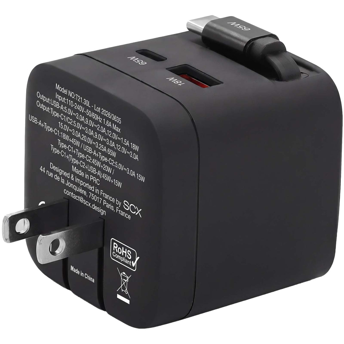 SCX.design T21 65W Reiseadapter – Schwarz