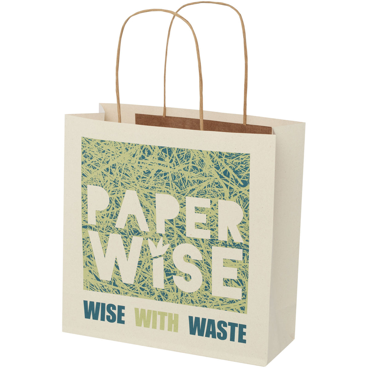 Papiertüte 150 g/m² aus landwirtschaftlichen Reststoffen mit gedrehten Griffen, 24 × 9 × 24 cm – Offwhite