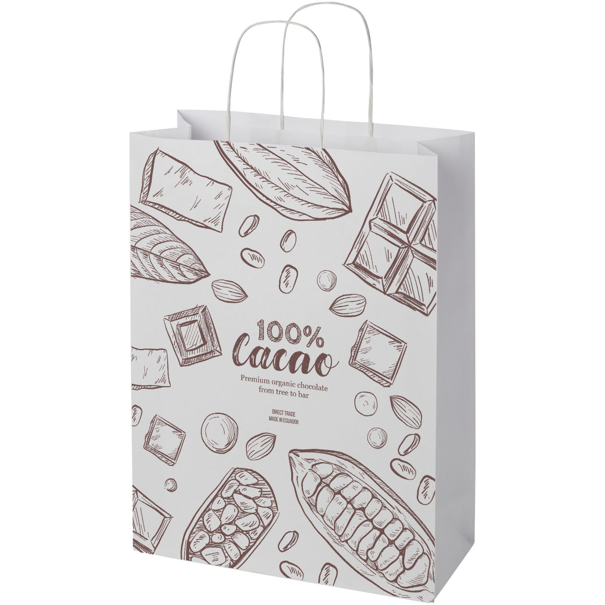 Kraftpapiertasche 120 g/m² mit gedrehten Griffen, 31 × 12 × 41 cm – Weiss
