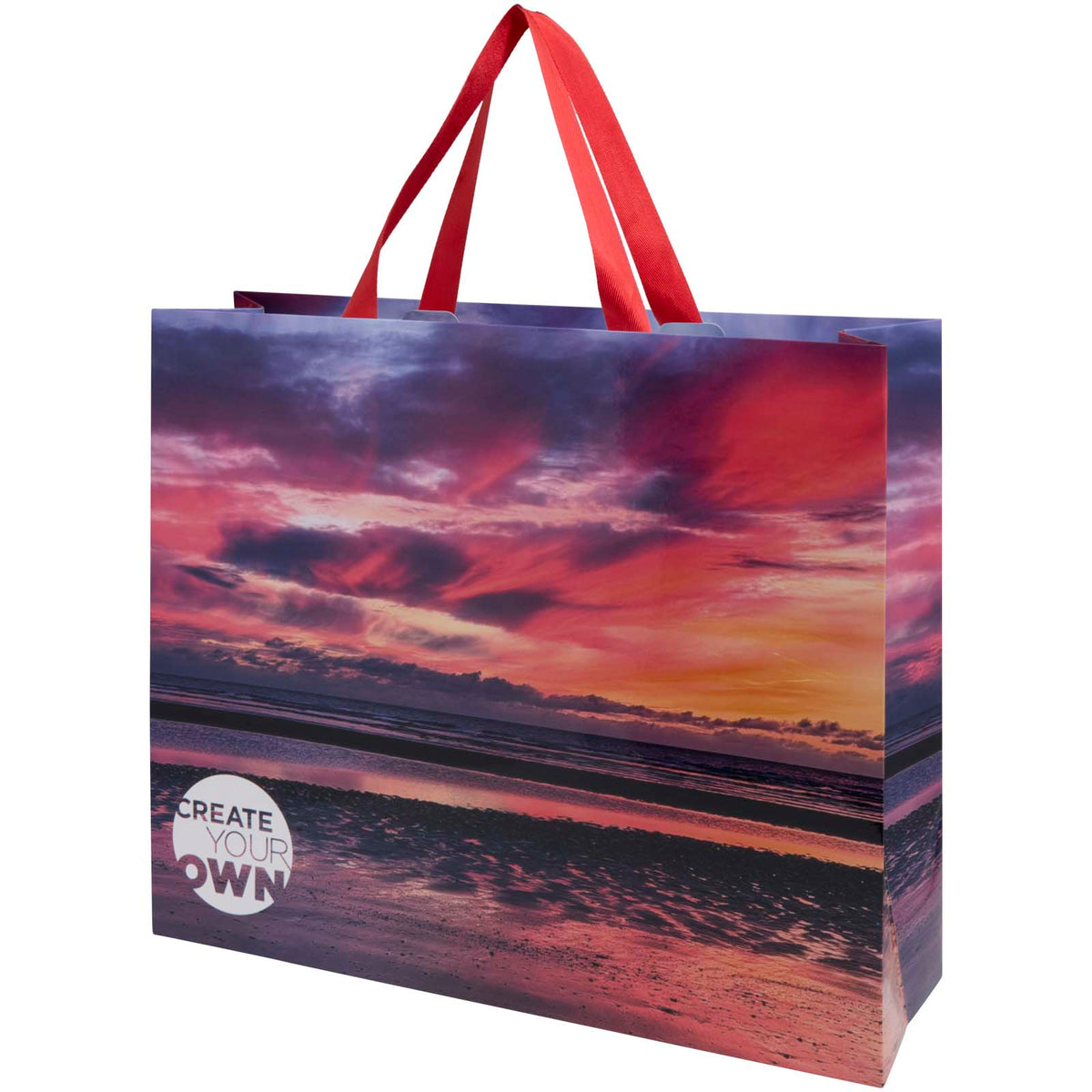 Smartfold Papiertüte, 210 g/m², mit Bandgriffen und Glanzlaminierung, 42 x 12 x 35 cm – Rot