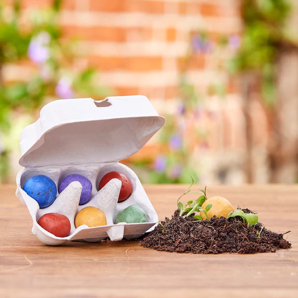 Mini Eierkarton mit 6 Blumenmurmeln als Werbegeschenk bedrucken.