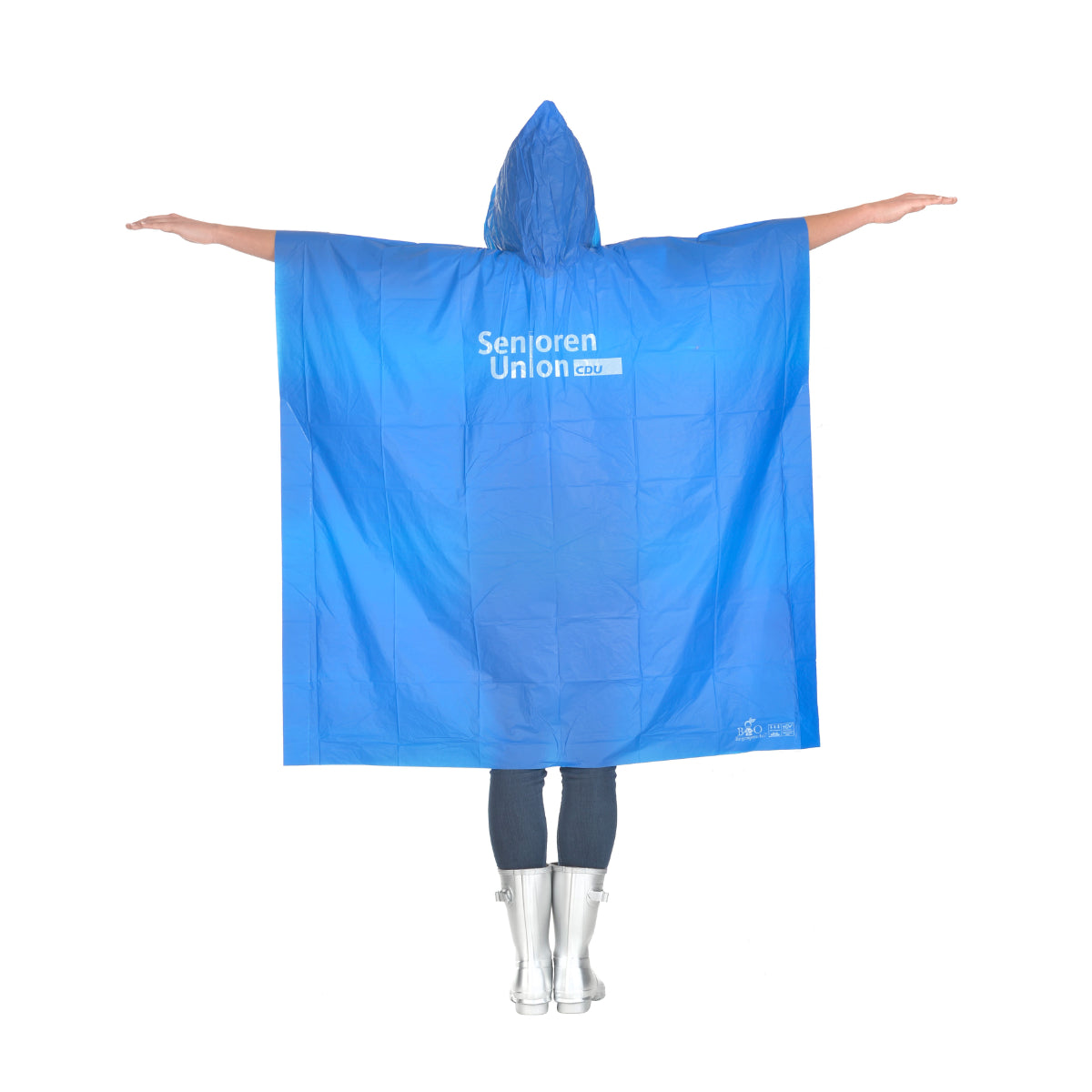 Regenponcho aus Maisstärke in verschiedenen Farben und komplett einfärbbar mit eurem Firmenlogo oder Wunsch-Design.