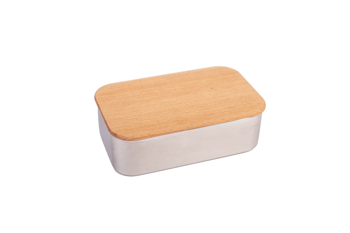 Buchenholz Edelstahl Lunchbox mit Zugband
