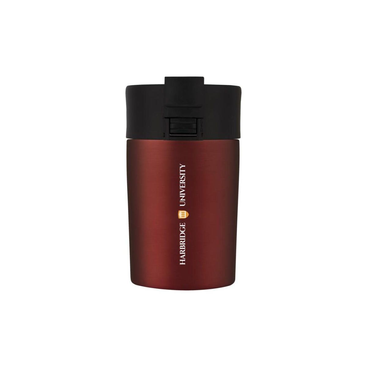 Roter Isolierbecher mit Logodruck