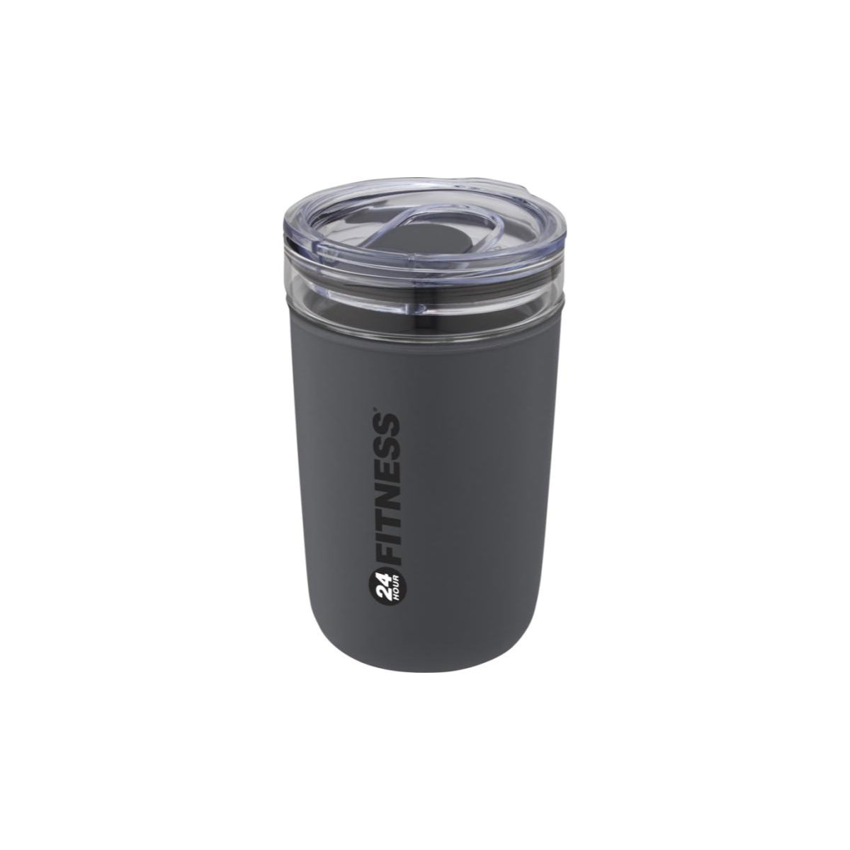 Gasbecher mit Außenwand und einem zweifarbigem Logodruck Grau
