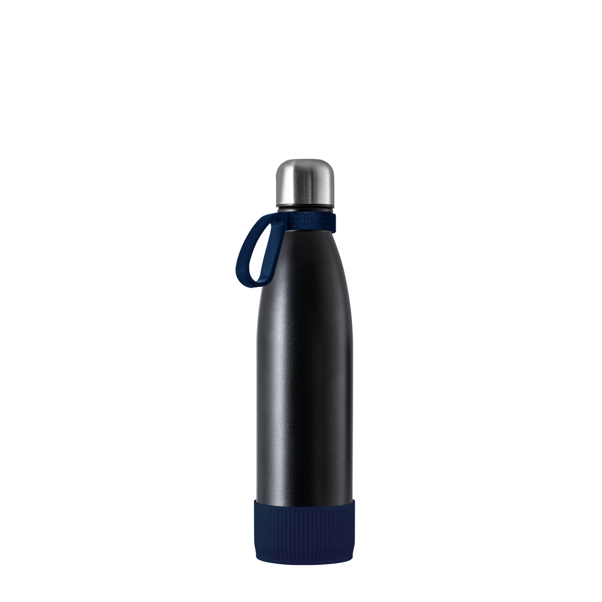 Flasche: schwarz, Ring: dunkelblau, Hülle: dunkelblau