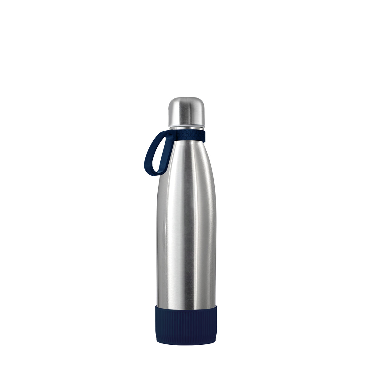 Flasche: silber, Ring: dunkelblau, Hülle: dunkelblau