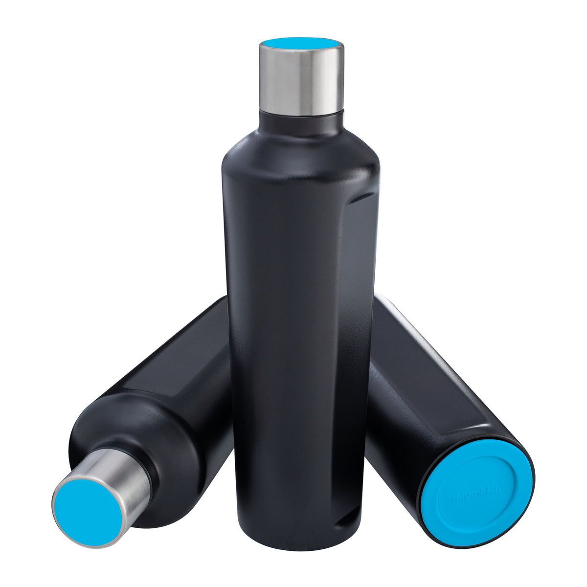 Flasche: schwarz, Deckel: cyan, Boden: cyan