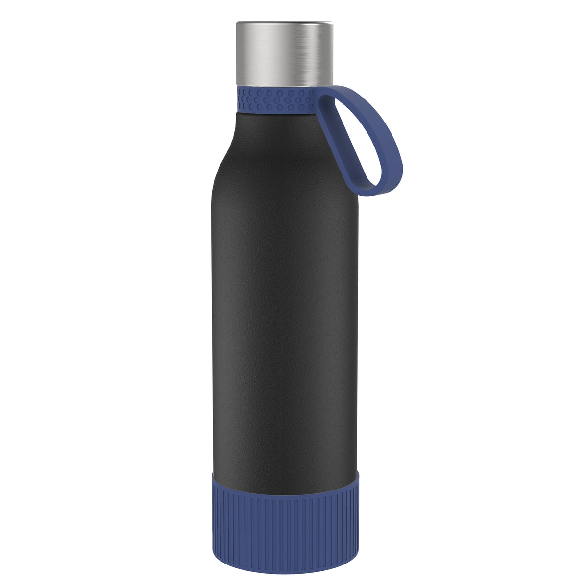Flasche: schwarz, Ring: dunkelblau, Hülle: dunkelblau