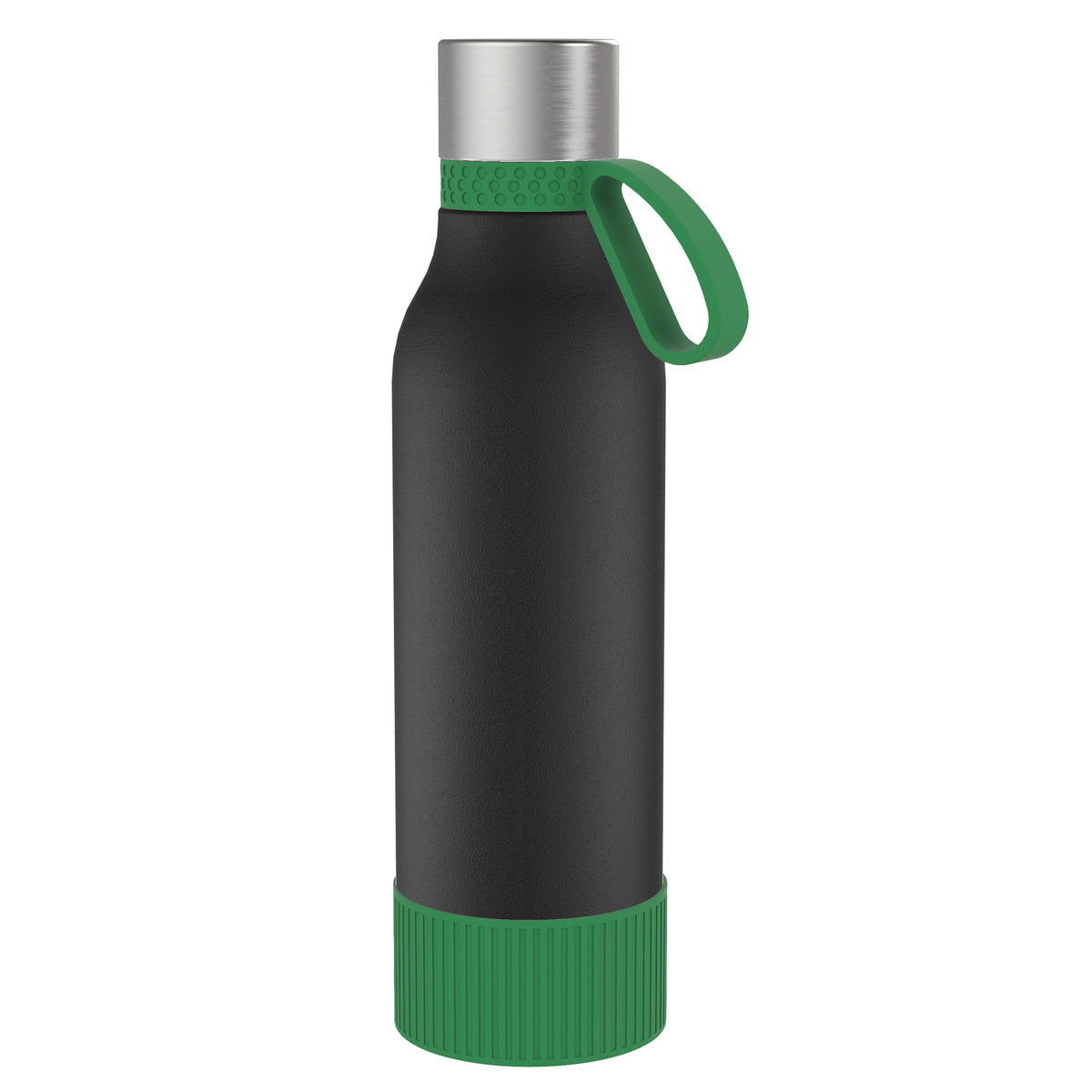 Flasche: schwarz, Ring: grün, Hülle: grün