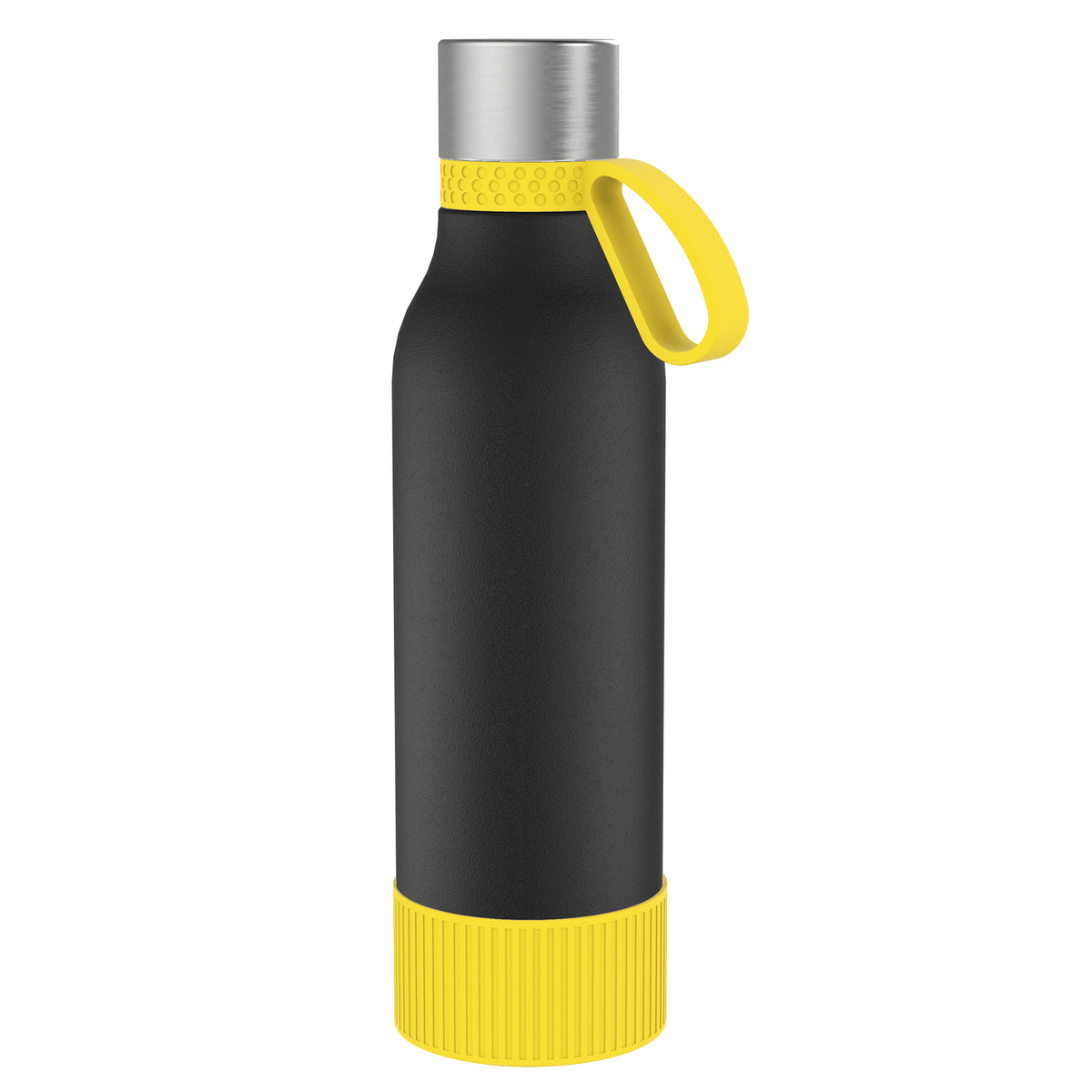 Flasche: schwarz, Ring: gelb, Hülle: gelb
