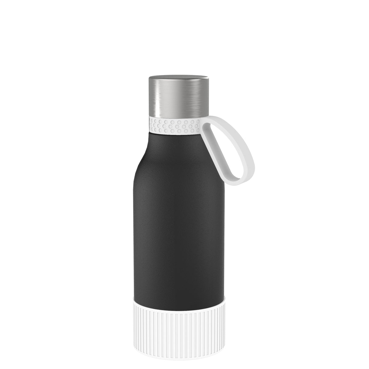 Flasche: schwarz, Ring: weiß, Hülle: weiß