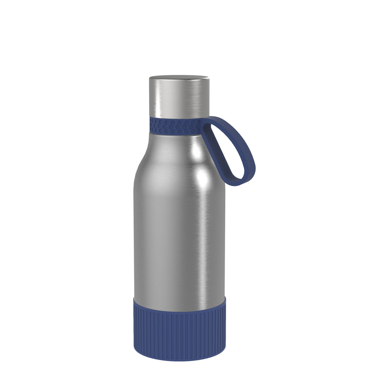 Flasche: silber, Ring: dunkelblau, Hülle: dunkelblau