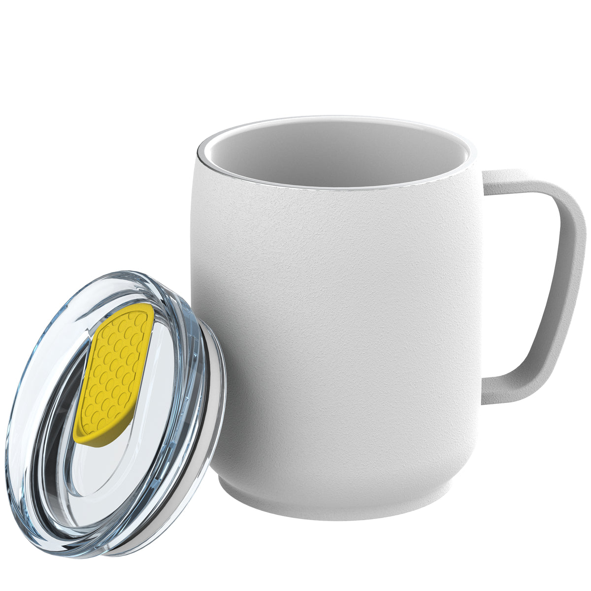 Becher: weiß, Deckel: gelb