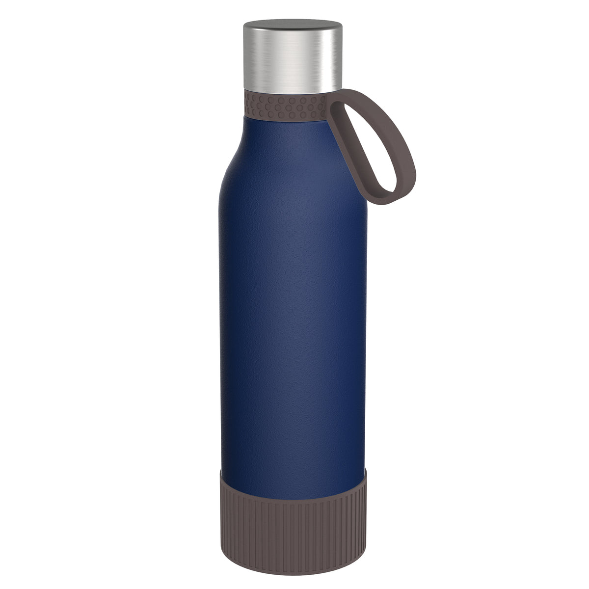 Flasche: blau, Ring: braun, Hülle: braun