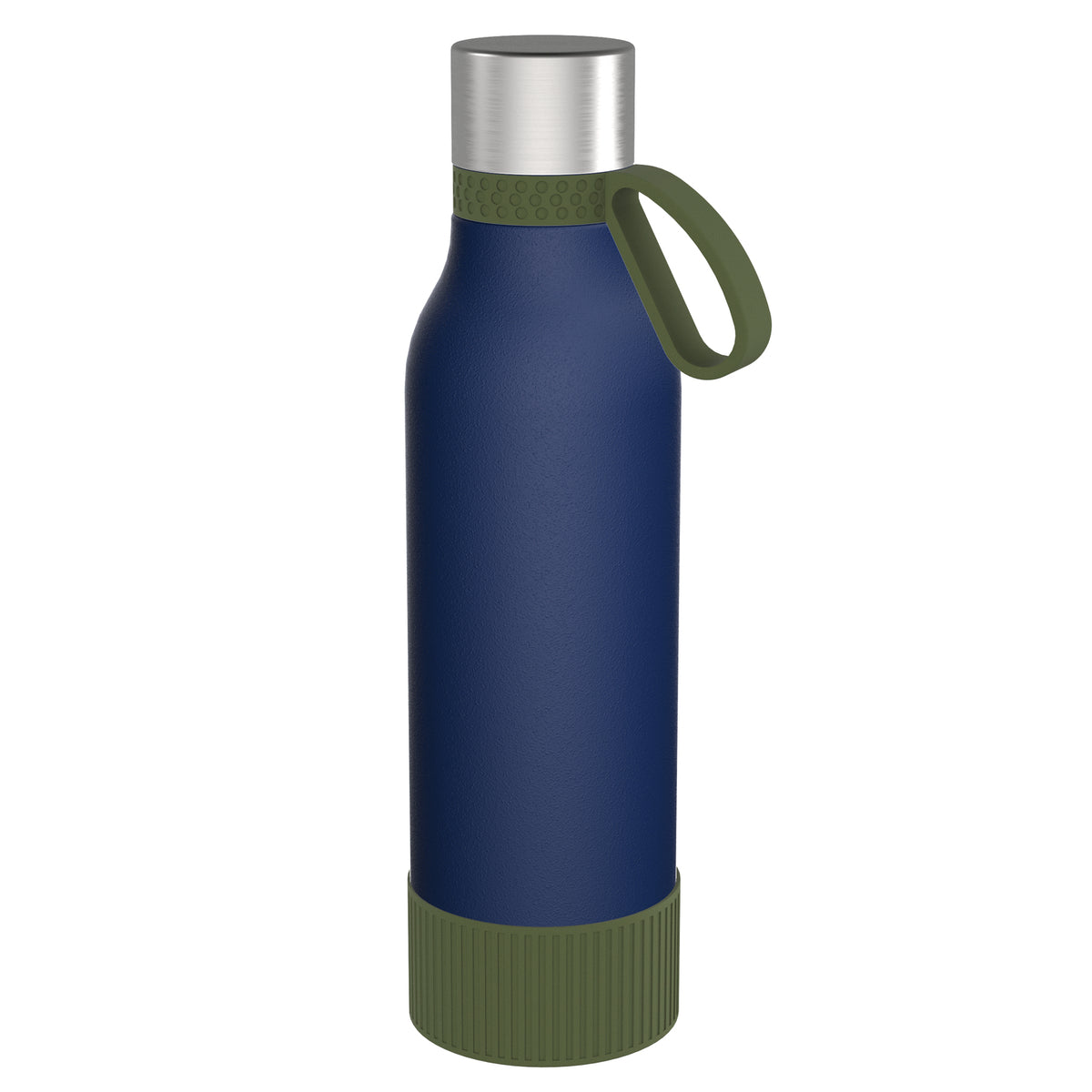 Flasche: blau, Ring: olivgrün, Hülle: olivgrün