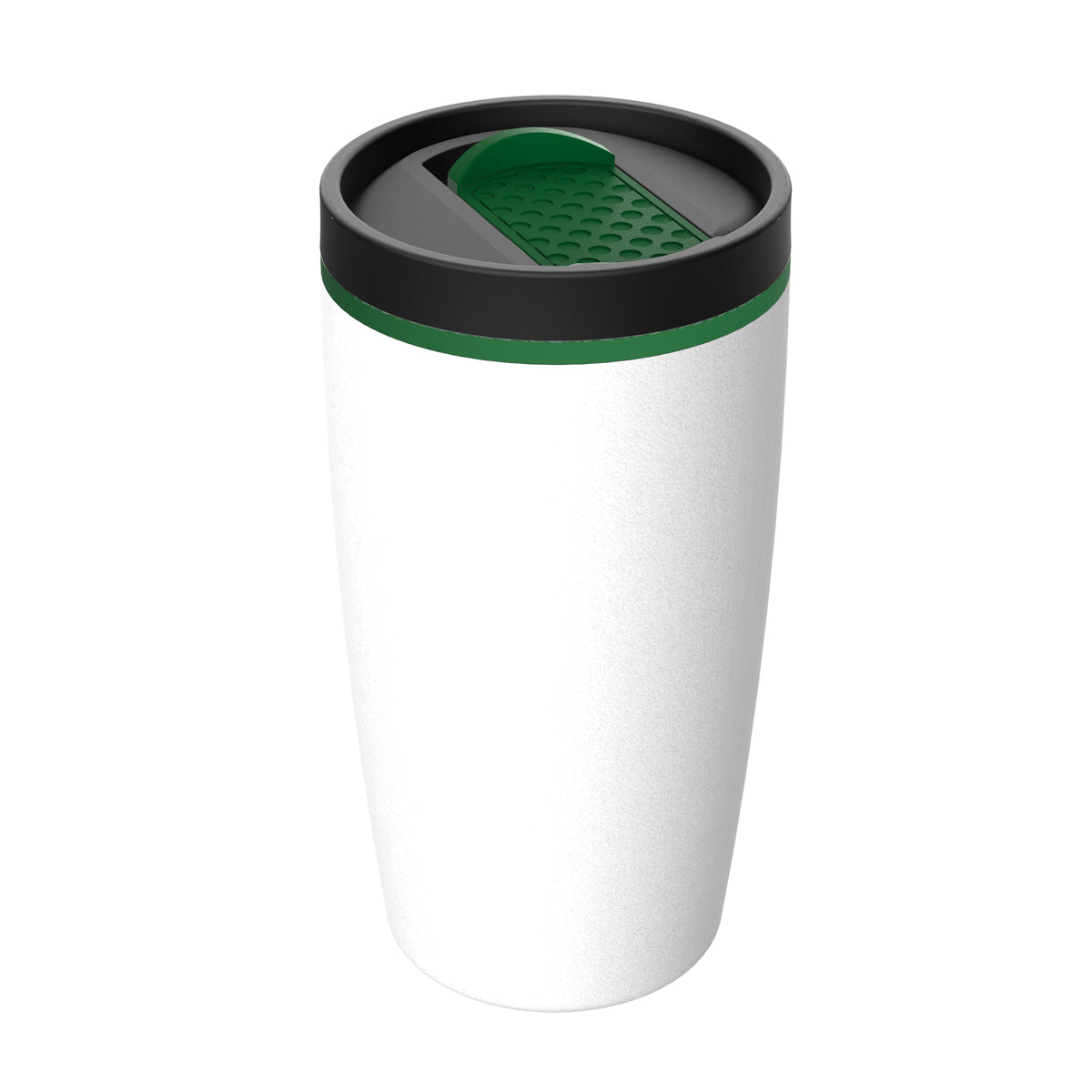 Becher: weiß, Hülle: grün, Ring: grün