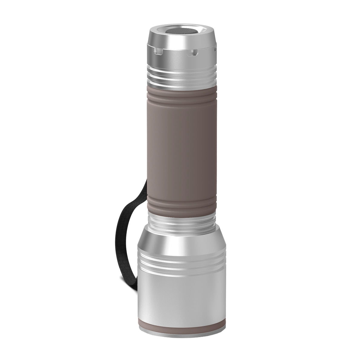 Taschenlampe: silber, Ring: braun, Hülle: braun