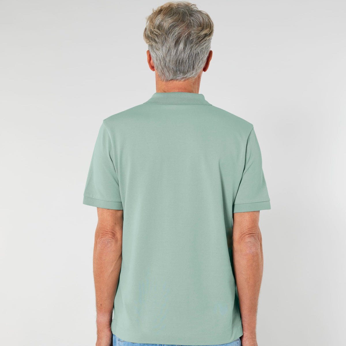 Unisex Poloshirt von hinten.