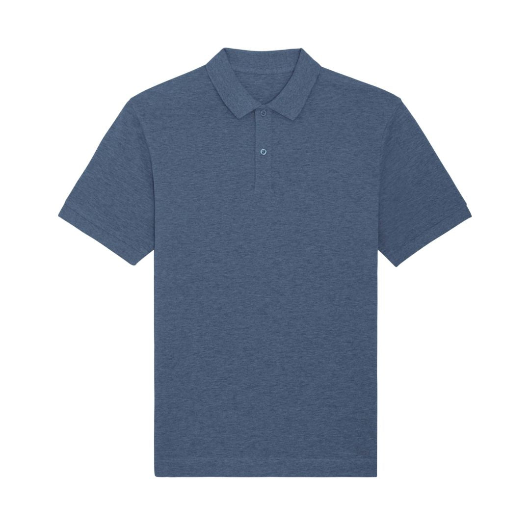 Unisex Poloshirt in dunkelblau meliert.