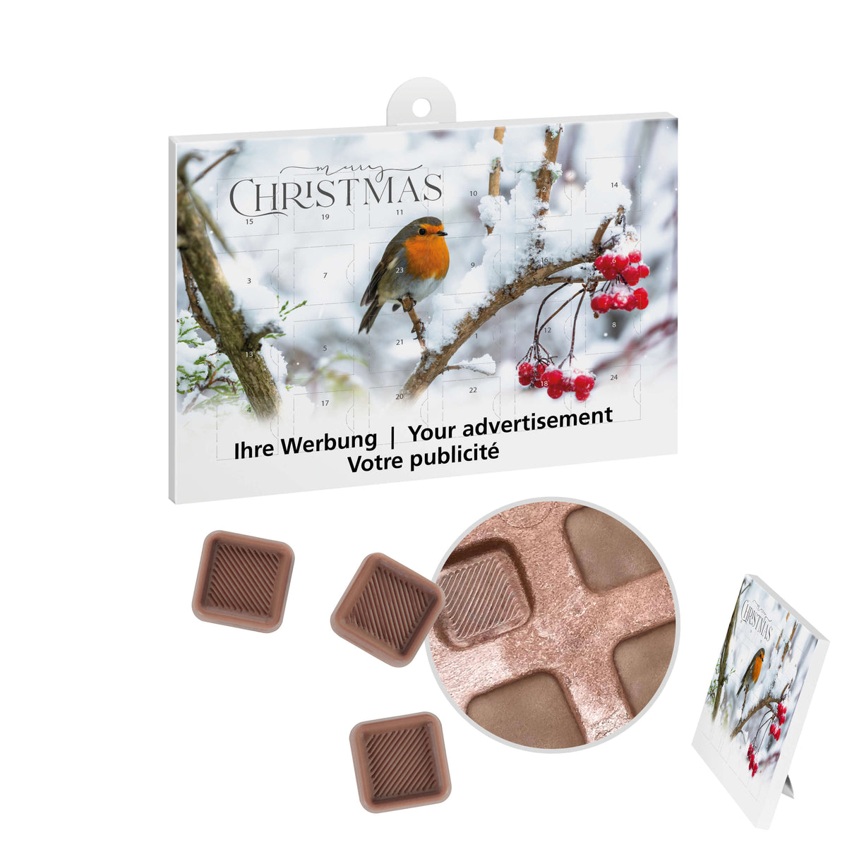 A5 Adventskalender im Querformat mit Standardmotiv und Logo