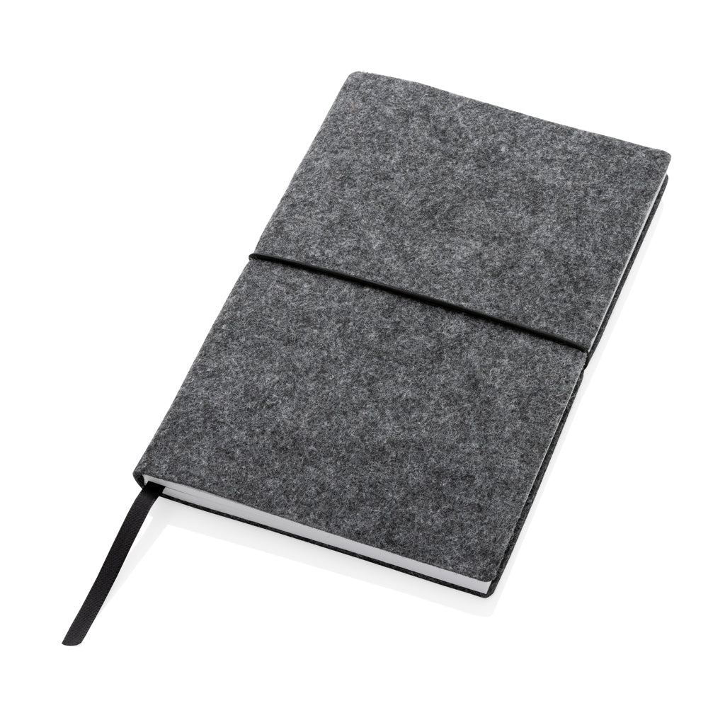 A5-Softcover-Notizbuch aus GRS zertifiert recyceltem Filz – schwarz