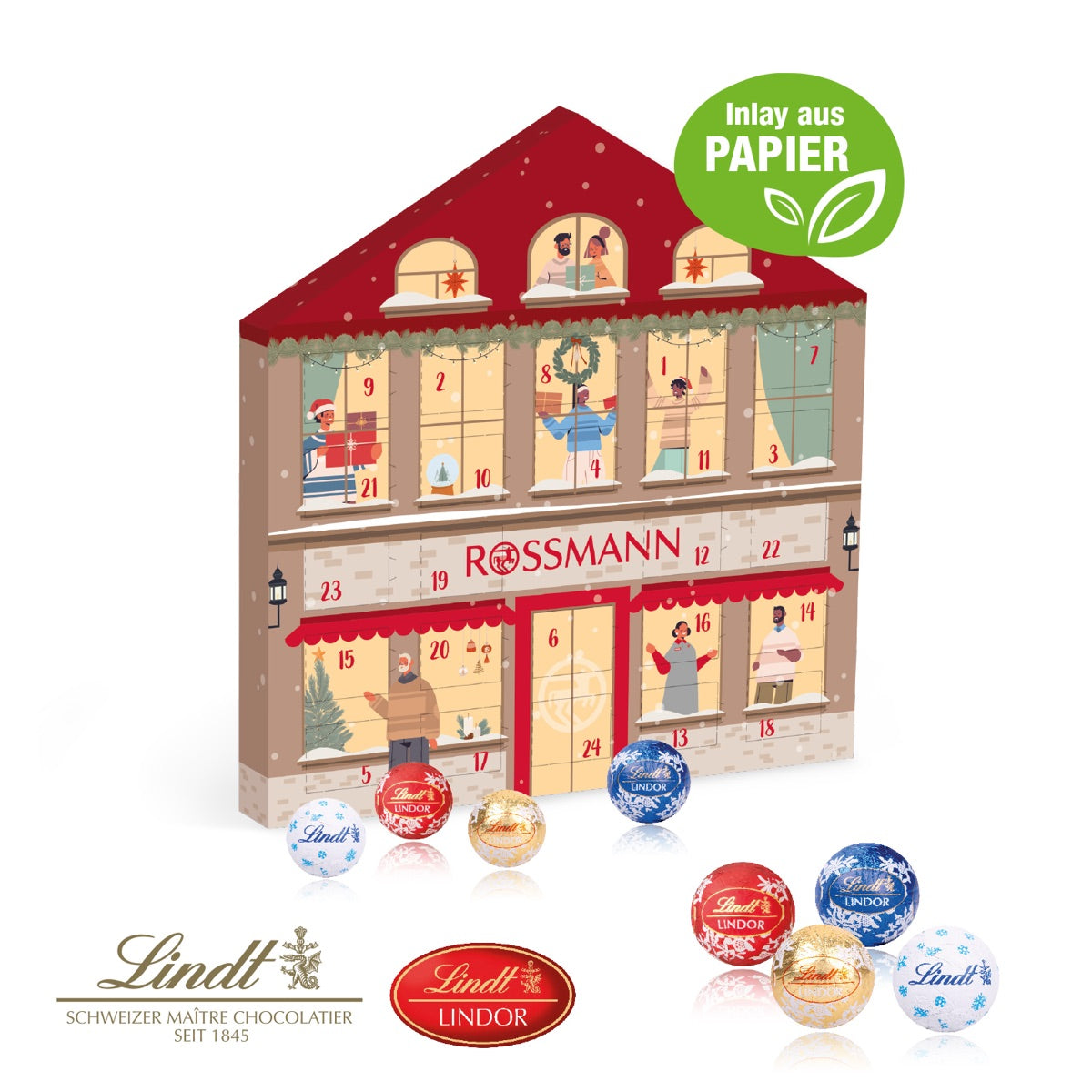 Adventskalender in Hausform mit vollflächigem Werbedruck