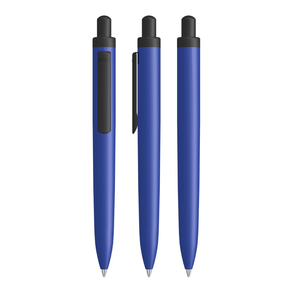 Aluminium Druckkugelschreiber mit schwarzem Metallclip – Mittelblau
