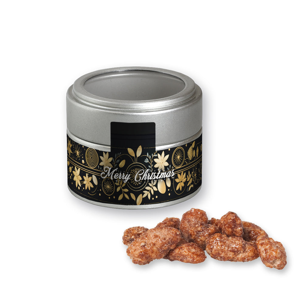 Bio Feuergebrannte Mandeln in der silbernen Metalldose Mini – Bio Feuergebrannte Mandeln, ca. 60 g