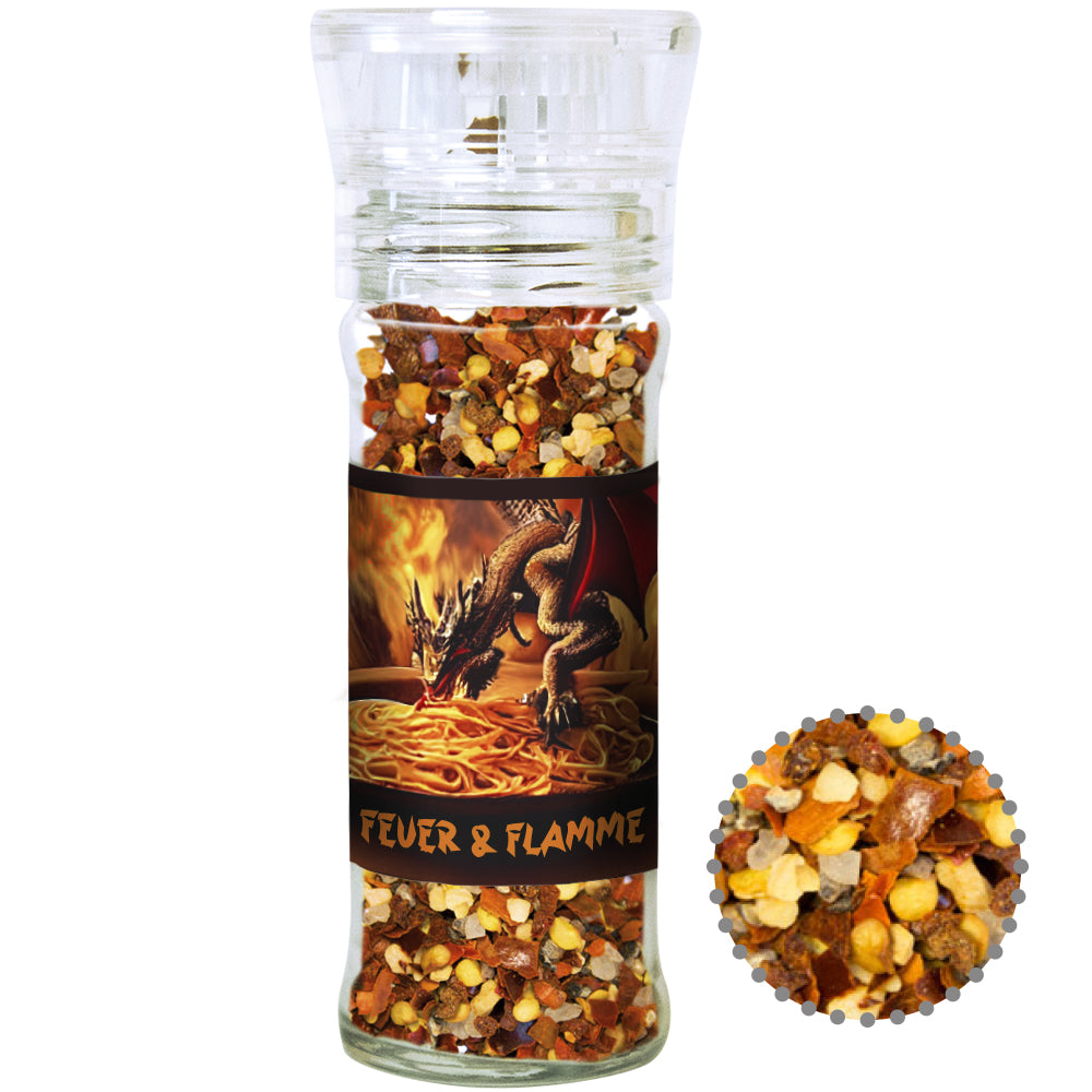 Bio Gewürzmischungen in der Gewürzmühle aus Glas – Bio Gewürzmischung Feuer und Flamme, ca. 45 g