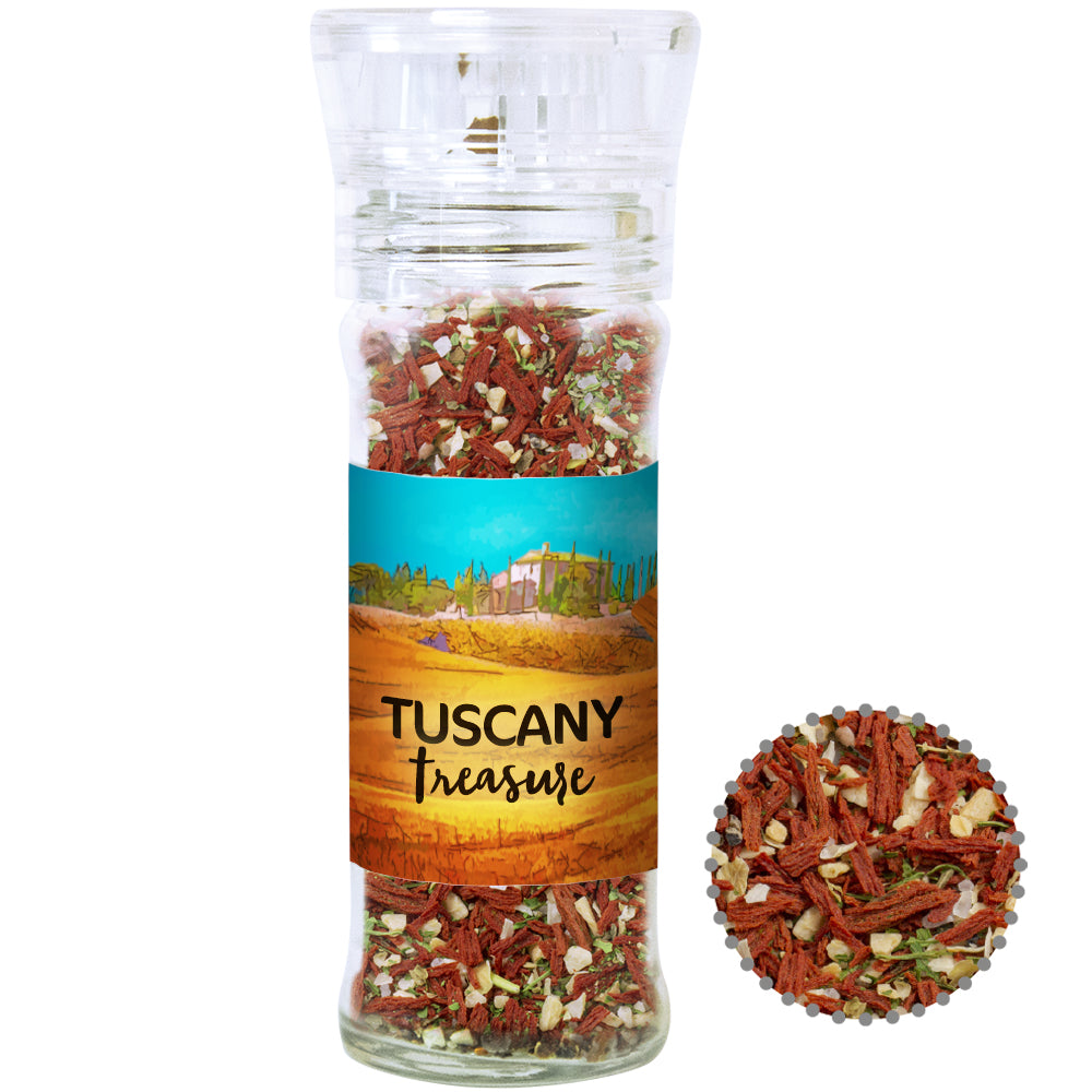 Bio Gewürzmischungen in der Gewürzmühle aus Glas – Bio Gewürzmischung Toskanische Bruschetta, ca. 35 g