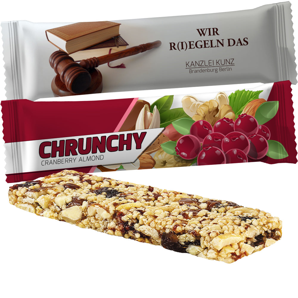 Bio Knusperriegel im Flowpack – Bio Knusperriegel Cranberry Mandel, ca. 25 g