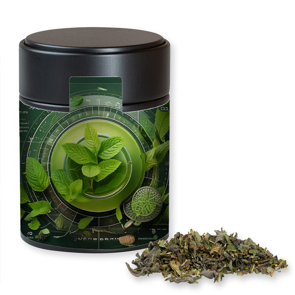 Bio Kräutertee in der Metalldose Midi schwarz – Bio Grüner Tee mit Minze, ca. 35 g