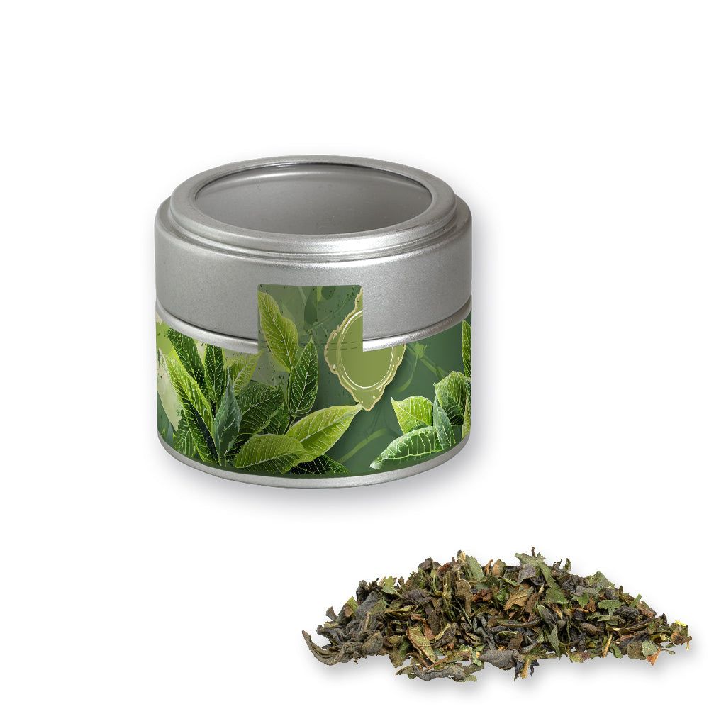 Bio Kräutertee in der silbernen Metalldose Mini – Bio Grüner Tee mit Minze, ca. 18 g