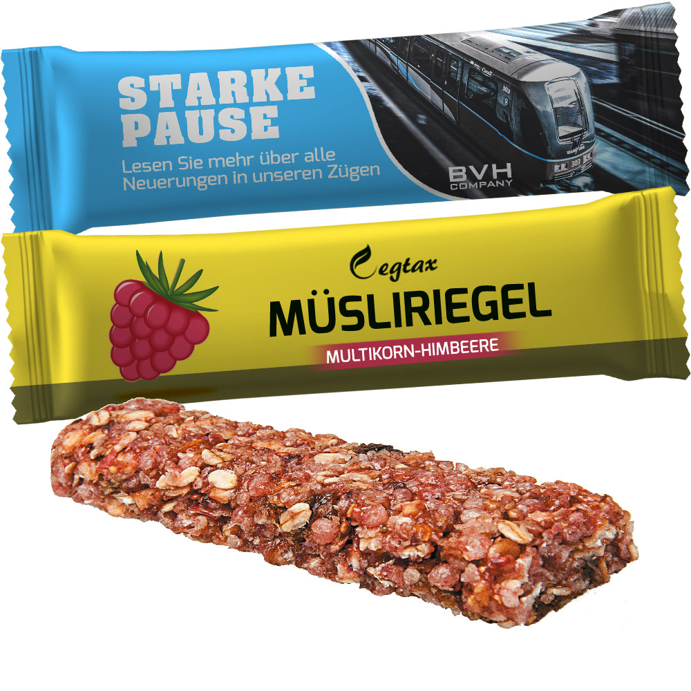 Bio Müsliriegel im langen Flowpack – Bio Müsliriegel Multikorn Himbeere, ca. 30 g
