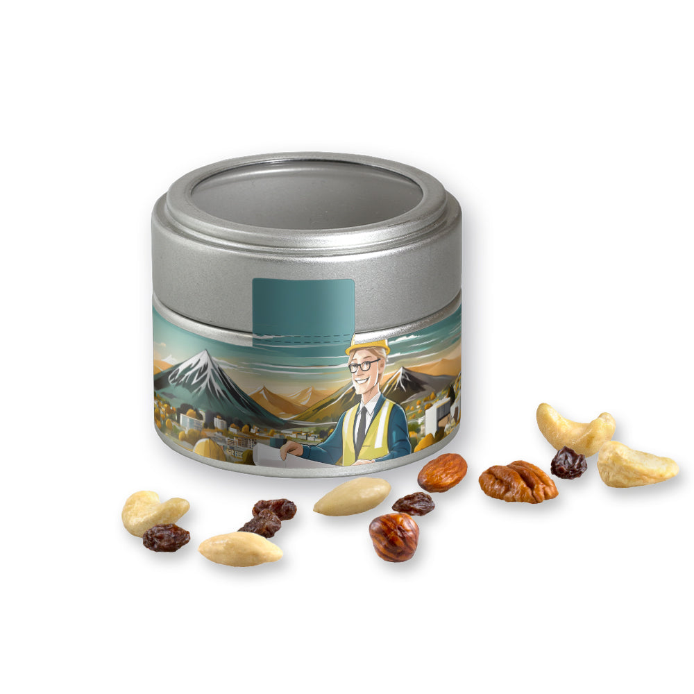 Bio Nussmischung in der silbernen Metalldose Mini – Bio Studentenfutter, ca. 60 g