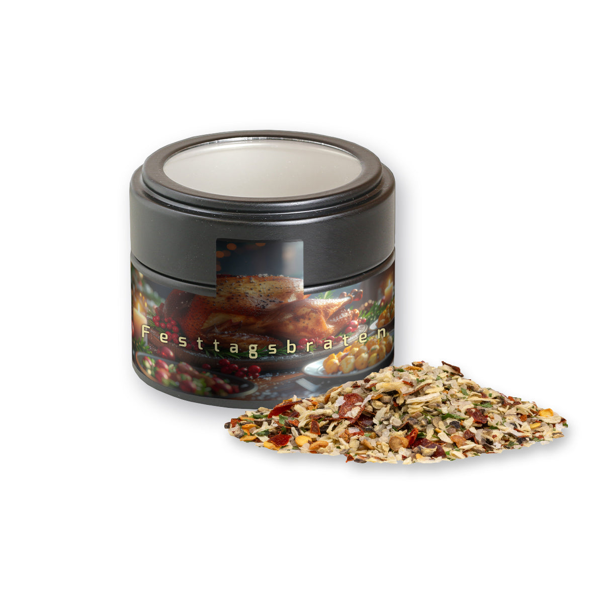 Bio Weihnachtsgewürze in der schwarzen Metalldose Mini – Bio Weihnachts Gewürzmischung Braten, ca. 50 g