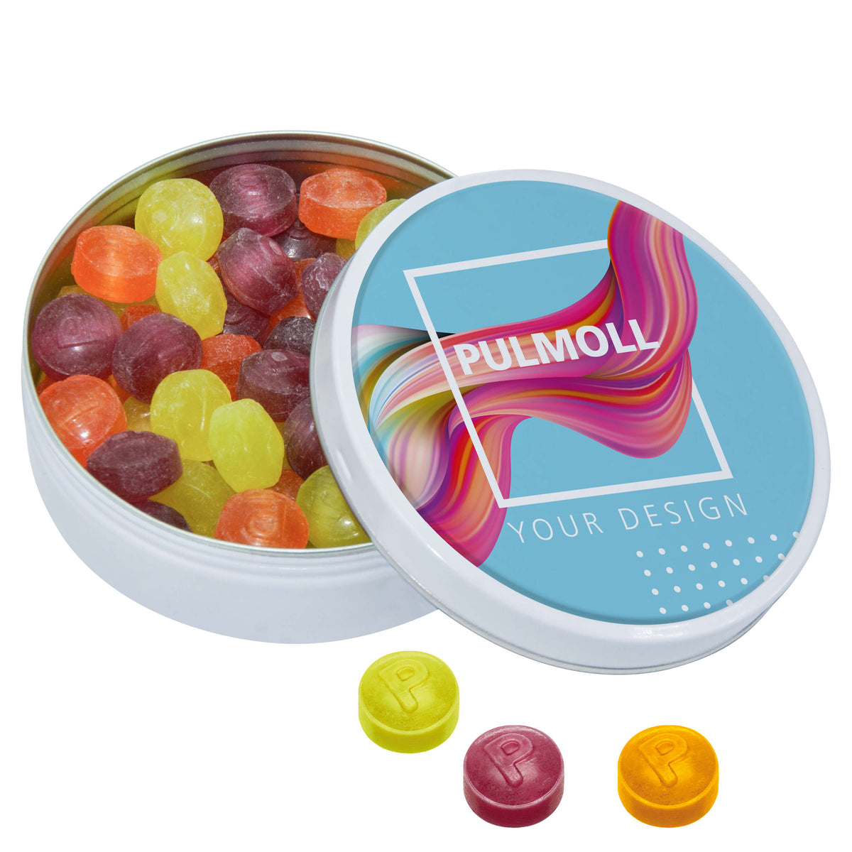 Black or White Dose mit Pulmoll Pastillen und Logo auf dem Deckel
