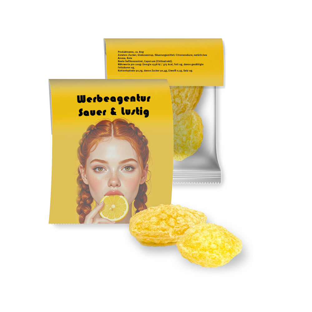 Bonbon und Nuss Mix in der Midi Tüte mit Werbereiter – Zitronenbonbons mit Vitamin D, ca. 17 g