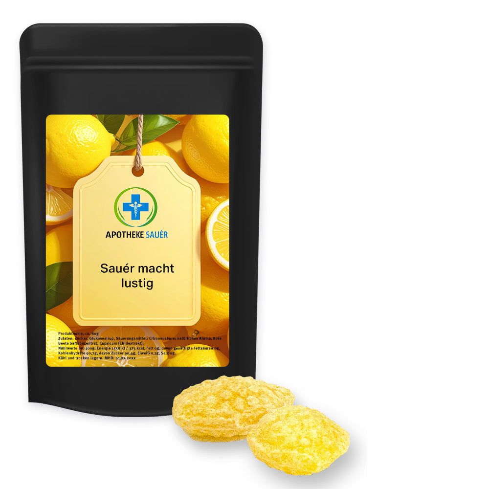 Bonbonmischungen im schwarzen Standbeutel Midi – Zitronenbonbons mit Vitamin D, ca. 80 g