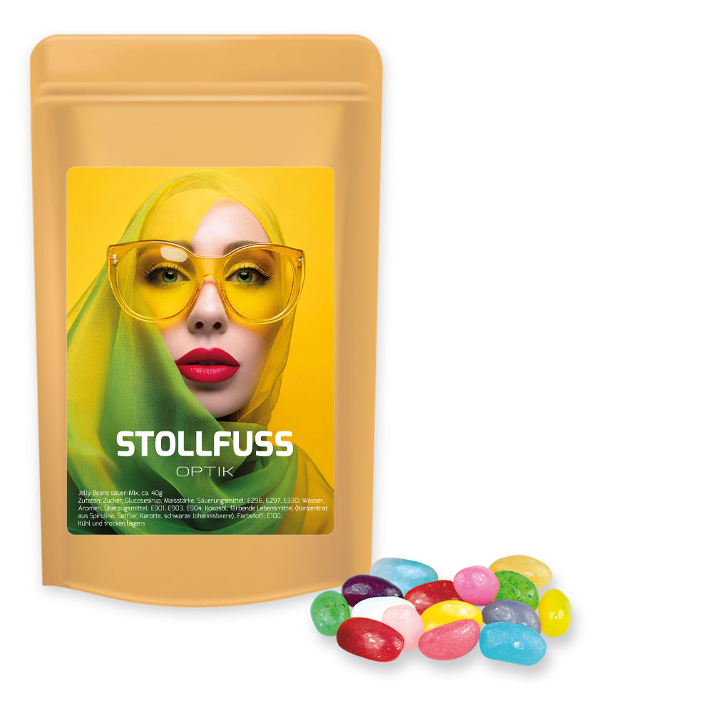 Bonbonmischungen im Standbeutel Midi aus Kraftpapier – Jelly Beans sauer Mix, ca. 100 g