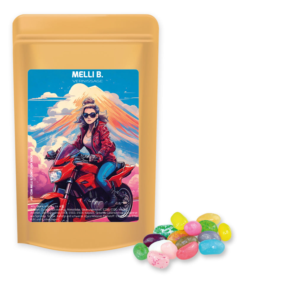 Bonbonmischungen im Standbeutel Midi aus Kraftpapier – Jelly Beans süß Mix, ca. 100 g