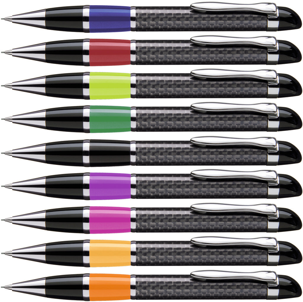 Drehbleistift mit Carbonoptik und Metallclip – alle Farben