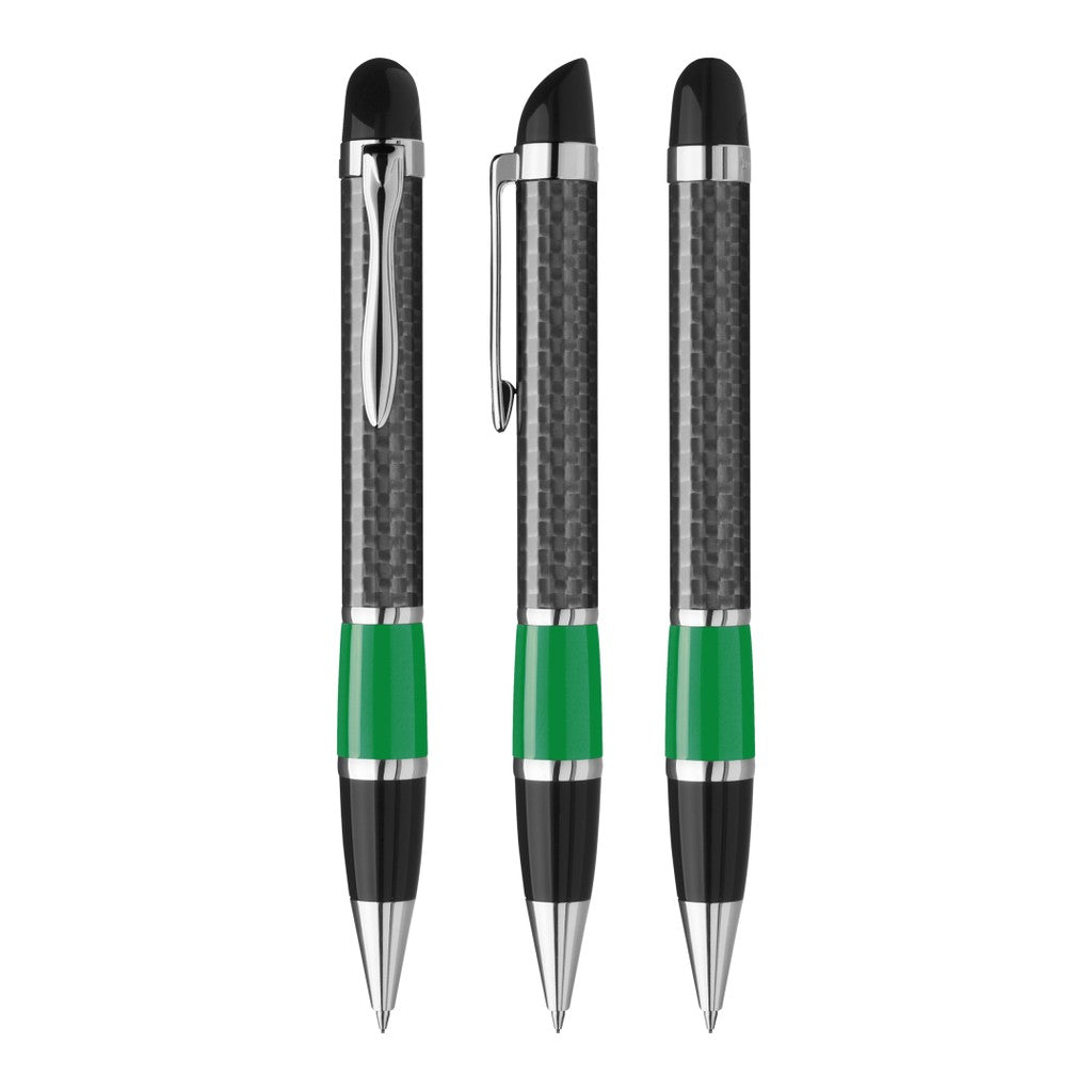 Drehbleistift mit Carbonoptik und Metallclip – Dunkelgrün