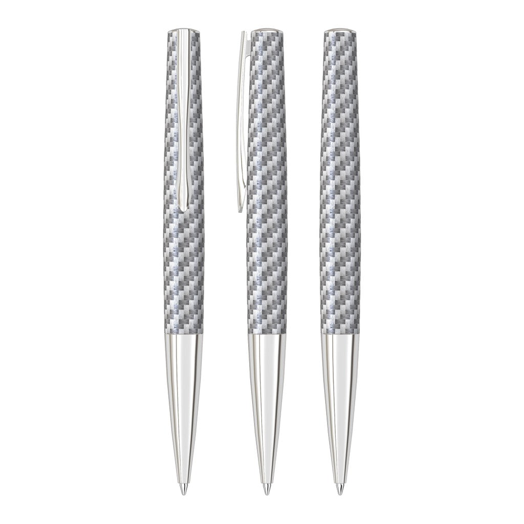 Drehkugelschreiber aus Metall mit Carbonfaser Optik – Silber